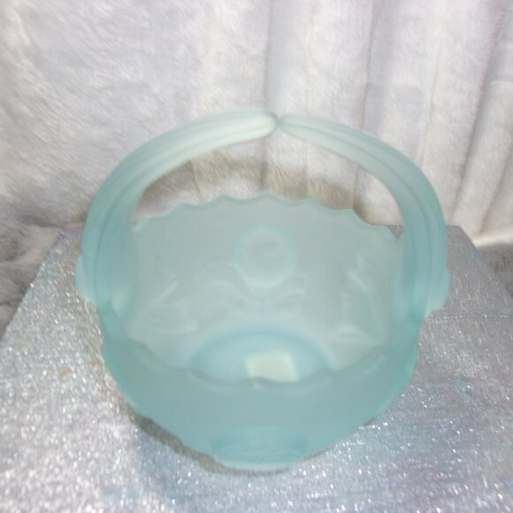 H-267 IMPERIAL GLASS FROSTED BLUE SPLIT HANDLE BASKET - Picture 2 of 15